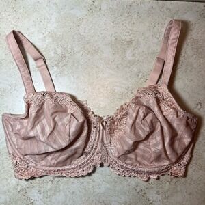 Lunaire 15211 Sexy Nude Whimsy Barbados Lace Underwire Full Figure Bra 36DD EUC